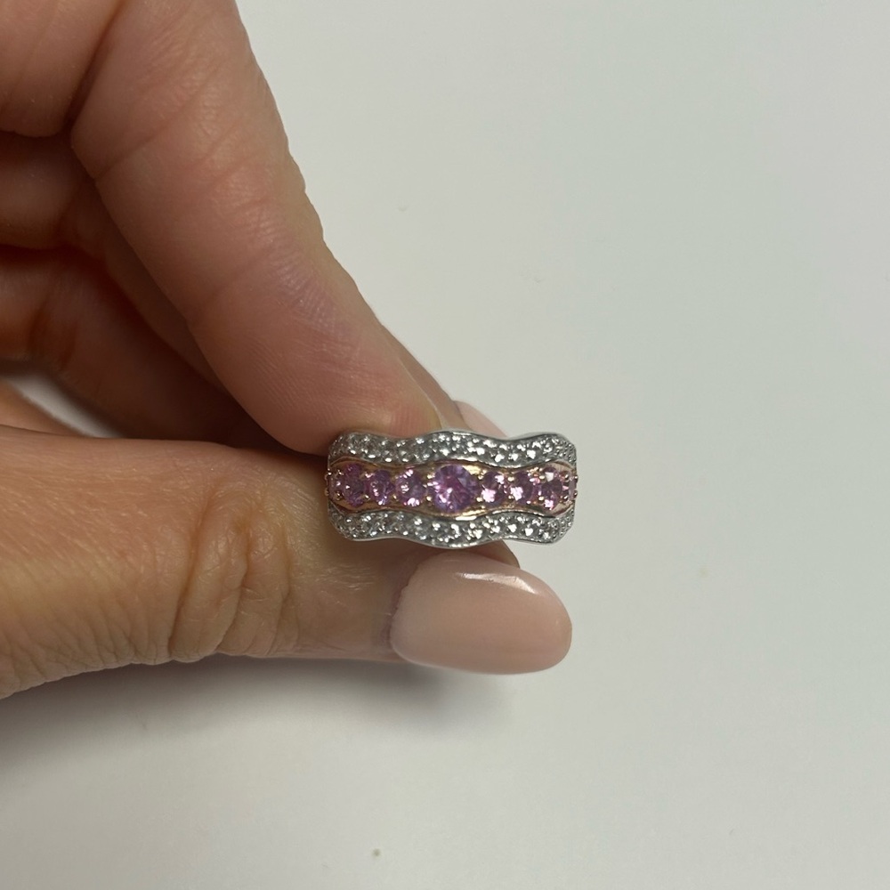 Suzy Levian Sterling Silver Pink Sapphire Created White Sapphire Ring NWT